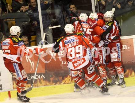 EBEL. Eishockey Bundesliga. KAC gegen Orli Znojmo.  Torjubel (KAC). Klagenfurt, am 13.3.2015.
Foto: Kuess 

---
pressefotos, pressefotografie, kuess, qs, qspictures, sport, bild, bilder, bilddatenbank