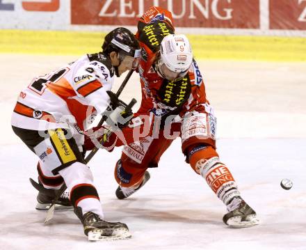 EBEL. Eishockey Bundesliga. KAC gegen Orli Znojmo.   Luke Pither, (KAC), Seda Jan   (Orli Znojmo). Klagenfurt, am 13.3.2015.
Foto: Kuess 

---
pressefotos, pressefotografie, kuess, qs, qspictures, sport, bild, bilder, bilddatenbank