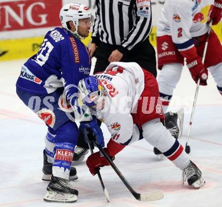 EBEL. Eishockey Bundesliga. EC VSV gegen EC Red Bull Salzburg. Jason Krog,  (VSV), Ben Walter (Salzburg). Villach, am 13.3.2015.
Foto: Kuess 


---
pressefotos, pressefotografie, kuess, qs, qspictures, sport, bild, bilder, bilddatenbank