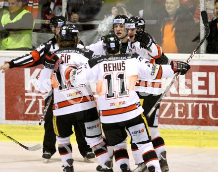 EBEL. Eishockey Bundesliga. KAC gegen Orli Znojmo.  Torjubel   (Orli Znojmo). Klagenfurt, am 13.3.2015.
Foto: Kuess 

---
pressefotos, pressefotografie, kuess, qs, qspictures, sport, bild, bilder, bilddatenbank