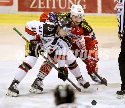 EBEL. Eishockey Bundesliga. KAC gegen Orli Znojmo.  Luke Pither, (KAC), David Bartos (Orli Znojmo). Klagenfurt, am 13.3.2015.
Foto: Kuess 

---
pressefotos, pressefotografie, kuess, qs, qspictures, sport, bild, bilder, bilddatenbank