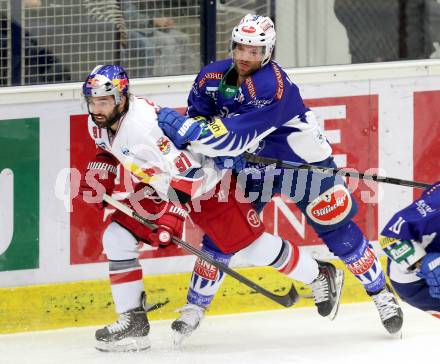 EBEL. Eishockey Bundesliga. EC VSV gegen EC Red Bull Salzburg. John Lammers,  (VSV), Dominique Heinrich (Salzburg). Villach, am 13.3.2015.
Foto: Kuess 


---
pressefotos, pressefotografie, kuess, qs, qspictures, sport, bild, bilder, bilddatenbank