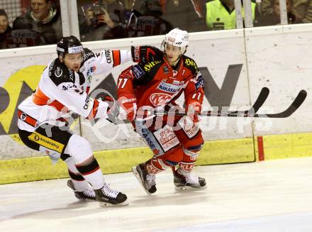 EBEL. Eishockey Bundesliga. KAC gegen Orli Znojmo.  Daniel Ban,  (KAC), Ales Sova  (Orli Znojmo). Klagenfurt, am 13.3.2015.
Foto: Kuess 

---
pressefotos, pressefotografie, kuess, qs, qspictures, sport, bild, bilder, bilddatenbank