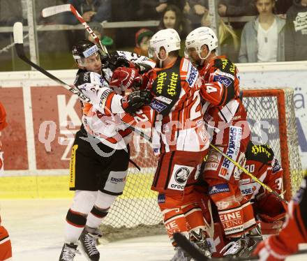 EBEL. Eishockey Bundesliga. KAC gegen Orli Znojmo.   Thomas Poeck,  (KAC), Patrik Novak (Orli Znojmo). Klagenfurt, am 13.3.2015.
Foto: Kuess 

---
pressefotos, pressefotografie, kuess, qs, qspictures, sport, bild, bilder, bilddatenbank