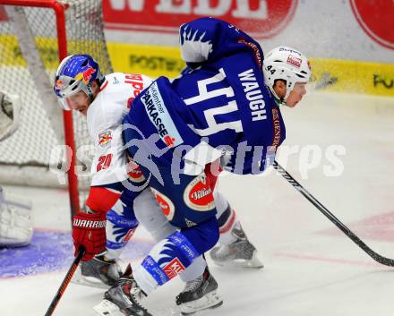 EBEL. Eishockey Bundesliga. EC VSV gegen EC Red Bull Salzburg. Geoff Waugh,  (VSV), Daniel Welser  (Salzburg). Villach, am 13.3.2015.
Foto: Kuess 


---
pressefotos, pressefotografie, kuess, qs, qspictures, sport, bild, bilder, bilddatenbank