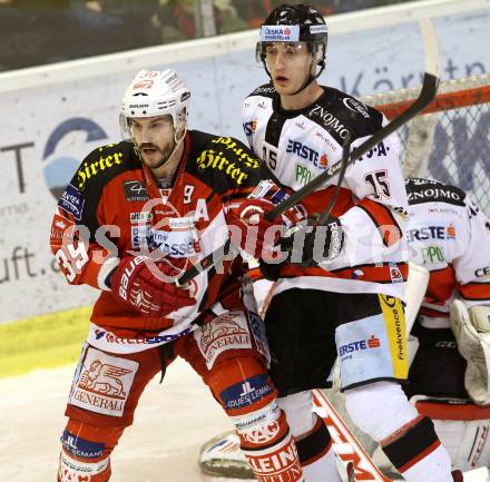 EBEL. Eishockey Bundesliga. KAC gegen Orli Znojmo.  Jean Francois Jacques, (KAC), Antonin Boruta  (Orli Znojmo). Klagenfurt, am 13.3.2015.
Foto: Kuess 

---
pressefotos, pressefotografie, kuess, qs, qspictures, sport, bild, bilder, bilddatenbank