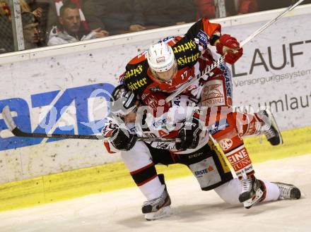 EBEL. Eishockey Bundesliga. KAC gegen Orli Znojmo.  Kim Stroemberg,  (KAC), Richard Pavlikovsky (Orli Znojmo). Klagenfurt, am 13.3.2015.
Foto: Kuess 

---
pressefotos, pressefotografie, kuess, qs, qspictures, sport, bild, bilder, bilddatenbank