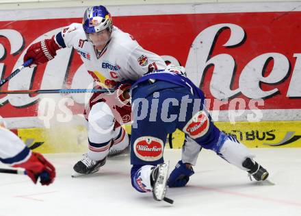 EBEL. Eishockey Bundesliga. EC VSV gegen EC Red Bull Salzburg. Daniel Nageler,  (VSV),  Matthias Trattnig (Salzburg). Villach, am 13.3.2015.
Foto: Kuess 


---
pressefotos, pressefotografie, kuess, qs, qspictures, sport, bild, bilder, bilddatenbank