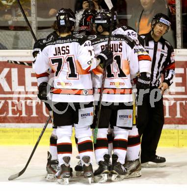 EBEL. Eishockey Bundesliga. KAC gegen Orli Znojmo. Torjubel  (Orli Znojmo). Klagenfurt, am 13.3.2015.
Foto: Kuess 

---
pressefotos, pressefotografie, kuess, qs, qspictures, sport, bild, bilder, bilddatenbank