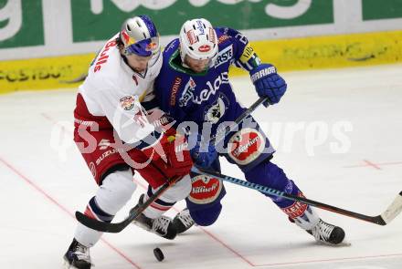 EBEL. Eishockey Bundesliga. EC VSV gegen EC Red Bull Salzburg. Benjamin Petrik,  (VSV), Florian Muehlstein (Salzburg). Villach, am 13.3.2015.
Foto: Kuess 


---
pressefotos, pressefotografie, kuess, qs, qspictures, sport, bild, bilder, bilddatenbank