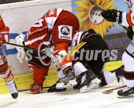 EBEL. Eishockey Bundesliga. KAC gegen Orli Znojmo.  David Schuller,  (KAC), Patrik Novak  (Orli Znojmo). Klagenfurt, am 13.3.2015.
Foto: Kuess 

---
pressefotos, pressefotografie, kuess, qs, qspictures, sport, bild, bilder, bilddatenbank