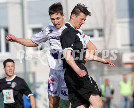 Fussball Regionalliga. SAK gegen RZ Pellets WAC Amateure. Tilen Kompan,  (SAK), Patrick Pfennich (WAC). Klagenfurt, am 14.3.2015.
Foto: Kuess
---
pressefotos, pressefotografie, kuess, qs, qspictures, sport, bild, bilder, bilddatenbank