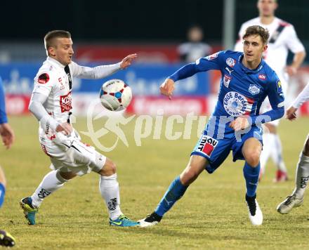 Fussball Bundesliga. RZ Pellets WAC gegen SC Wiener Neustadt. Manuel Kerhe  (WAC), Reinhold Ranftl (Wiener Neustadt). Wolfsberg, am 14.3.2015.
Foto: Kuess

---
pressefotos, pressefotografie, kuess, qs, qspictures, sport, bild, bilder, bilddatenbank