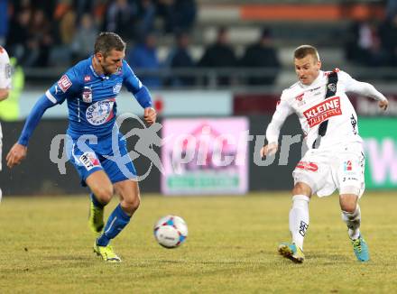 Fussball Bundesliga. RZ Pellets WAC gegen SC Wiener Neustadt. Manuel Kerhe (WAC), Mark Prettenthaler (Wiener Neustadt). Wolfsberg, am 14.3.2015.
Foto: Kuess

---
pressefotos, pressefotografie, kuess, qs, qspictures, sport, bild, bilder, bilddatenbank