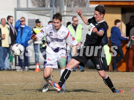 Fussball Regionalliga. SAK gegen RZ Pellets WAC Amateure. Tilen Kompan,  (SAK), Patrick Pfennich (WAC). Klagenfurt, am 14.3.2015.
Foto: Kuess
---
pressefotos, pressefotografie, kuess, qs, qspictures, sport, bild, bilder, bilddatenbank