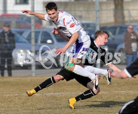 Fussball Regionalliga. SAK gegen RZ Pellets WAC Amateure. Tilen Kompan,  (SAK), Alexander Hofer (WAC). Klagenfurt, am 14.3.2015.
Foto: Kuess
---
pressefotos, pressefotografie, kuess, qs, qspictures, sport, bild, bilder, bilddatenbank