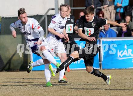 Fussball Regionalliga. SAK gegen RZ Pellets WAC Amateure. Darijo Biscan, (SAK), Maximilian Ritscher  (WAC). Klagenfurt, am 14.3.2015.
Foto: Kuess
---
pressefotos, pressefotografie, kuess, qs, qspictures, sport, bild, bilder, bilddatenbank