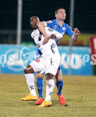 Fussball Bundesliga. RZ Pellets WAC gegen SC Wiener Neustadt.  De Oliveira Silvio Carlos (WAC), Adam Susac (Wiener Neustadt). Wolfsberg, am 14.3.2015.
Foto: Kuess

---
pressefotos, pressefotografie, kuess, qs, qspictures, sport, bild, bilder, bilddatenbank