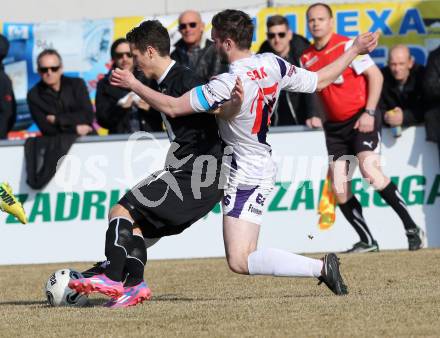 Fussball Regionalliga. SAK gegen RZ Pellets WAC Amateure. Patrick Lausegger,  (SAK), Bastian Rupp (WAC). Klagenfurt, am 14.3.2015.
Foto: Kuess
---
pressefotos, pressefotografie, kuess, qs, qspictures, sport, bild, bilder, bilddatenbank