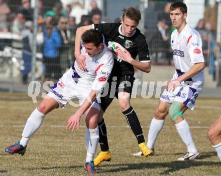 Fussball Regionalliga. SAK gegen RZ Pellets WAC Amateure. Darjan Aleksic, Tilen Kompan,  (SAK), Alexander Hofer (WAC). Klagenfurt, am 14.3.2015.
Foto: Kuess
---
pressefotos, pressefotografie, kuess, qs, qspictures, sport, bild, bilder, bilddatenbank