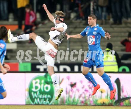 Fussball Bundesliga. RZ Pellets WAC gegen SC Wiener Neustadt.  Tadej Trdina (WAC), Adam Susac (Wiener Neustadt). Wolfsberg, am 14.3.2015.
Foto: Kuess

---
pressefotos, pressefotografie, kuess, qs, qspictures, sport, bild, bilder, bilddatenbank