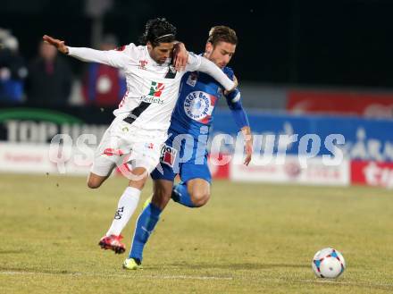 Fussball Bundesliga. RZ Pellets WAC gegen SC Wiener Neustadt.  Ynclan Pajares Jacobo Maria (WAC), Remo Mally (Wiener Neustadt). Wolfsberg, am 14.3.2015.
Foto: Kuess

---
pressefotos, pressefotografie, kuess, qs, qspictures, sport, bild, bilder, bilddatenbank