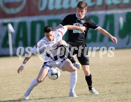 Fussball Regionalliga. SAK gegen RZ Pellets WAC Amateure. Tadej Zagar Knez,  (SAK), Maximilian Ritscher (WAC). Klagenfurt, am 14.3.2015.
Foto: Kuess
---
pressefotos, pressefotografie, kuess, qs, qspictures, sport, bild, bilder, bilddatenbank