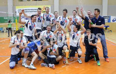 Volleyball. Middle European League. MEVZA. SK Posojilnica Aich/Dob gegen Hypo Tirol VT. Jubel Tirol. Bleiburg, 15.3.2015
Foto: Kuess

---
pressefotos, pressefotografie, kuess, qs, qspictures, sport, bild, bilder, bilddatenbank