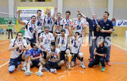 Volleyball. Middle European League. MEVZA. SK Posojilnica Aich/Dob gegen Hypo Tirol VT. Jubel Tirol. Bleiburg, 15.3.2015
Foto: Kuess

---
pressefotos, pressefotografie, kuess, qs, qspictures, sport, bild, bilder, bilddatenbank