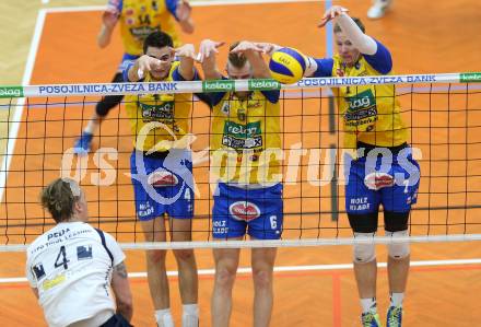 Volleyball. Middle European League. MEVZA. SK Posojilnica Aich/Dob gegen Hypo Tirol VT. Filip Palgut,  Peter Wohlfahrtstaetter, Stanislaw Wawrzynczyk (Aich/Dob). Bleiburg, 15.3.2015
Foto: Kuess

---
pressefotos, pressefotografie, kuess, qs, qspictures, sport, bild, bilder, bilddatenbank