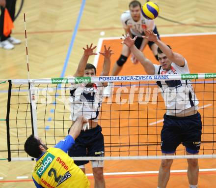 Volleyball. Middle European League. MEVZA. SK Posojilnica Aich/Dob gegen Hypo Tirol VT. Gregor Ropret, Marek Beer (Tirol). Bleiburg, 15.3.2015
Foto: Kuess

---
pressefotos, pressefotografie, kuess, qs, qspictures, sport, bild, bilder, bilddatenbank