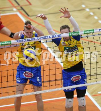 Volleyball. Middle European League. MEVZA. SK Posojilnica Aich/Dob gegen Hypo Tirol VT. Peter Wohlfahrtstaetter, Stanislaw Wawrzynczyk (Aich/Dob). Bleiburg, 15.3.2015
Foto: Kuess

---
pressefotos, pressefotografie, kuess, qs, qspictures, sport, bild, bilder, bilddatenbank