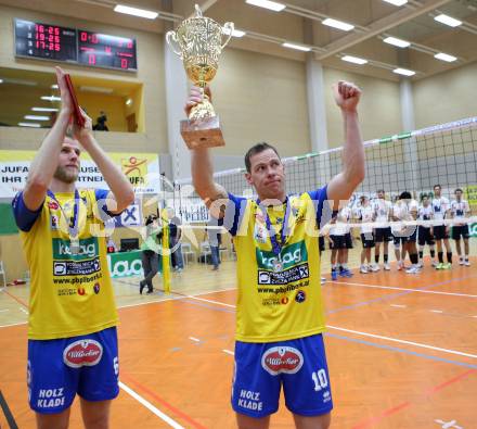 Volleyball. Middle European League. MEVZA. SK Posojilnica Aich/Dob gegen Hypo Tirol VT. Peter Wohlfahrtstaetter, Nejc Pusnik (Aich/Dob). Bleiburg, 15.3.2015
Foto: Kuess

---
pressefotos, pressefotografie, kuess, qs, qspictures, sport, bild, bilder, bilddatenbank