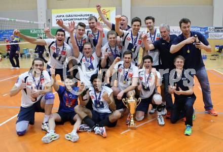 Volleyball. Middle European League. MEVZA. SK Posojilnica Aich/Dob gegen Hypo Tirol VT. Jubel Tirol. Bleiburg, 15.3.2015
Foto: Kuess

---
pressefotos, pressefotografie, kuess, qs, qspictures, sport, bild, bilder, bilddatenbank