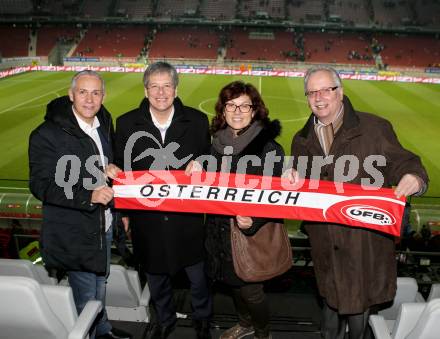 Fussball Laenderspiel. Oesterreich gegen Uruguay.  Juergen Pfeiler, Peter Kaiser, Ulrike Wehr, Reinhart Rohr. Klagenfurt, 5.3.2014.
Foto: Kuess

---
pressefotos, pressefotografie, kuess, qs, qspictures, sport, bild, bilder, bilddatenbank