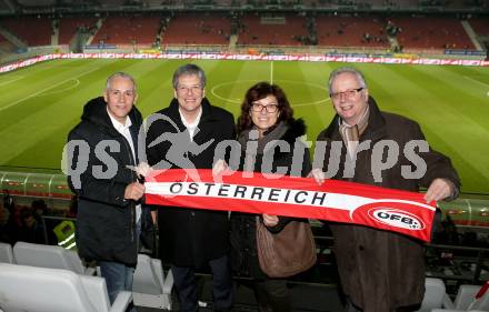 Fussball Laenderspiel. Oesterreich gegen Uruguay.  Juergen Pfeiler, Peter Kaiser, Ulrike Wehr, Reinhart Rohr. Klagenfurt, 5.3.2014.
Foto: Kuess

---
pressefotos, pressefotografie, kuess, qs, qspictures, sport, bild, bilder, bilddatenbank