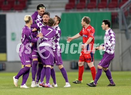 Fussball Regionalliga. SK Austria Klagenfurt gegen SAK. Torjubel Fabian Miesenboeck, Marko Dusak, Sandro Zakany, Rajko Rep, Ali Hamdemir (Austria Klagenfurt). Klagenfurt, 20.3.2015
Foto: Kuess 
---
pressefotos, pressefotografie, kuess, qs, qspictures, sport, bild, bilder, bilddatenbank