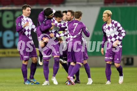 Fussball Regionalliga. SK Austria Klagenfurt gegen SAK. Torjubel Fabian Miesenboeck, Marko Dusak, Sandro Zakany, Rajko Rep, Ali Hamdemir (Austria Klagenfurt). Klagenfurt, 20.3.2015
Foto: Kuess 
---
pressefotos, pressefotografie, kuess, qs, qspictures, sport, bild, bilder, bilddatenbank