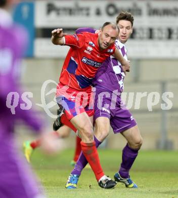 Fussball Regionalliga. SK Austria Klagenfurt gegen SAK. Bernd Kager,  (Austria Klagenfurt), Zeljko Mitrakovic (SAK). Klagenfurt, 20.3.2015
Foto: Kuess 
---
pressefotos, pressefotografie, kuess, qs, qspictures, sport, bild, bilder, bilddatenbank