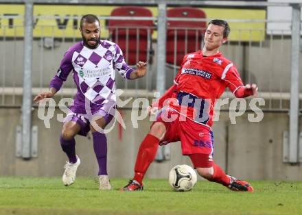 Fussball Regionalliga. SK Austria Klagenfurt gegen SAK. Tyron Marcel Mc Cargo, (Austria Klagenfurt),  Darjan Aleksic  (SAK). Klagenfurt, 20.3.2015
Foto: Kuess 
---
pressefotos, pressefotografie, kuess, qs, qspictures, sport, bild, bilder, bilddatenbank