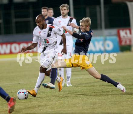 Fussball Bundesliga. RZ Pellets WAC gegen FC Red Bull Salzburg. De Oliveira Silvio Carlos,  (WAC), Konrad Laimer (Salzburg). Wolfsberg, am 21.3.2015.
Foto: Kuess

---
pressefotos, pressefotografie, kuess, qs, qspictures, sport, bild, bilder, bilddatenbank