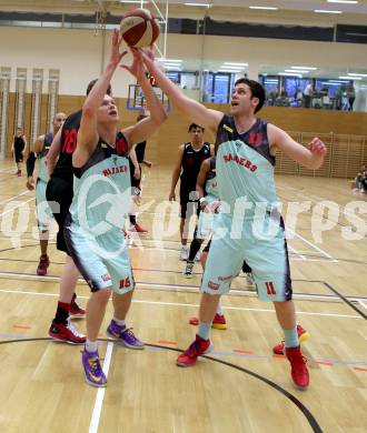 Basketball 2.Bundesliga 2014/15 Play off. Viertelfinale. Raiders Villach gegen Mistelbach Mustangs. Povilas Gaidys, Erik Rhinehart (Villach). Villach, am 21.3.2015.
Foto: Kuess
---
pressefotos, pressefotografie, kuess, qs, qspictures, sport, bild, bilder, bilddatenbank