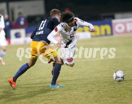 Fussball Bundesliga. RZ Pellets WAC gegen FC Red Bull Salzburg. Jacobo Ynclan,  (WAC), Stefan Ilsanker (Salzburg). Wolfsberg, am 21.3.2015.
Foto: Kuess

---
pressefotos, pressefotografie, kuess, qs, qspictures, sport, bild, bilder, bilddatenbank