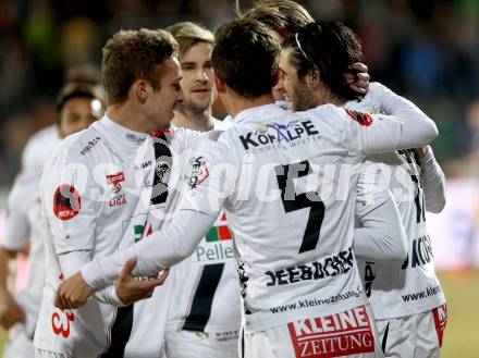 Fussball Bundesliga. RZ Pellets WAC gegen FC Red Bull Salzburg. torjubel Jacobo Ynclan, Rene Seebacher (WAC). Wolfsberg, am 21.3.2015.
Foto: Kuess

---
pressefotos, pressefotografie, kuess, qs, qspictures, sport, bild, bilder, bilddatenbank