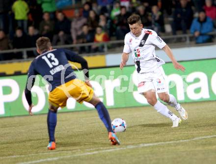 Fussball Bundesliga. RZ Pellets WAC gegen FC Red Bull Salzburg. Christopher Wernitznig,  (WAC), Stefan Ilsanker (Salzburg). Wolfsberg, am 21.3.2015.
Foto: Kuess

---
pressefotos, pressefotografie, kuess, qs, qspictures, sport, bild, bilder, bilddatenbank