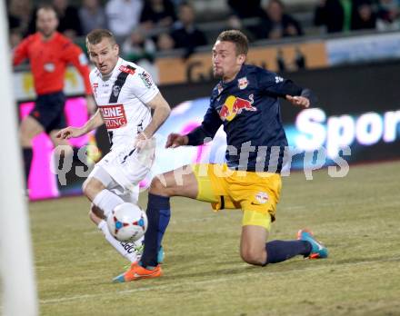 Fussball Bundesliga. RZ Pellets WAC gegen FC Red Bull Salzburg. Manuel Kerhe,  (WAC), Stefan Ilsanker (Salzburg). Wolfsberg, am 21.3.2015.
Foto: Kuess

---
pressefotos, pressefotografie, kuess, qs, qspictures, sport, bild, bilder, bilddatenbank