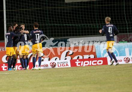 Fussball Bundesliga. RZ Pellets WAC gegen FC Red Bull Salzburg.  Torjubel (Salzburg). Wolfsberg, am 21.3.2015.
Foto: Kuess

---
pressefotos, pressefotografie, kuess, qs, qspictures, sport, bild, bilder, bilddatenbank