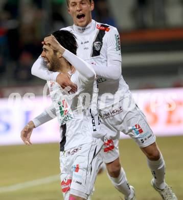 Fussball Bundesliga. RZ Pellets WAC gegen FC Red Bull Salzburg. Torjubel Jacobo Ynclan, Rene Seebacher (WAC). Wolfsberg, am 21.3.2015.
Foto: Kuess

---
pressefotos, pressefotografie, kuess, qs, qspictures, sport, bild, bilder, bilddatenbank