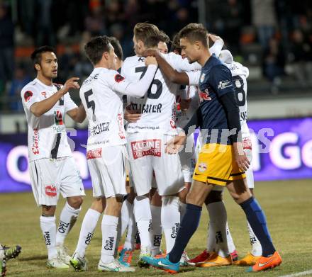 Fussball Bundesliga. RZ Pellets WAC gegen FC Red Bull Salzburg. Torjubel  (WAC). Wolfsberg, am 21.3.2015.
Foto: Kuess

---
pressefotos, pressefotografie, kuess, qs, qspictures, sport, bild, bilder, bilddatenbank