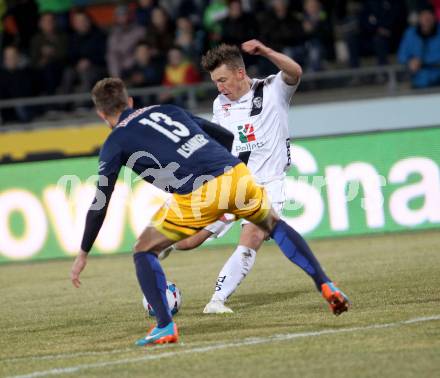 Fussball Bundesliga. RZ Pellets WAC gegen FC Red Bull Salzburg. Christopher Wernitznig, (WAC), Stefan Ilsanker  (Salzburg). Wolfsberg, am 21.3.2015.
Foto: Kuess

---
pressefotos, pressefotografie, kuess, qs, qspictures, sport, bild, bilder, bilddatenbank